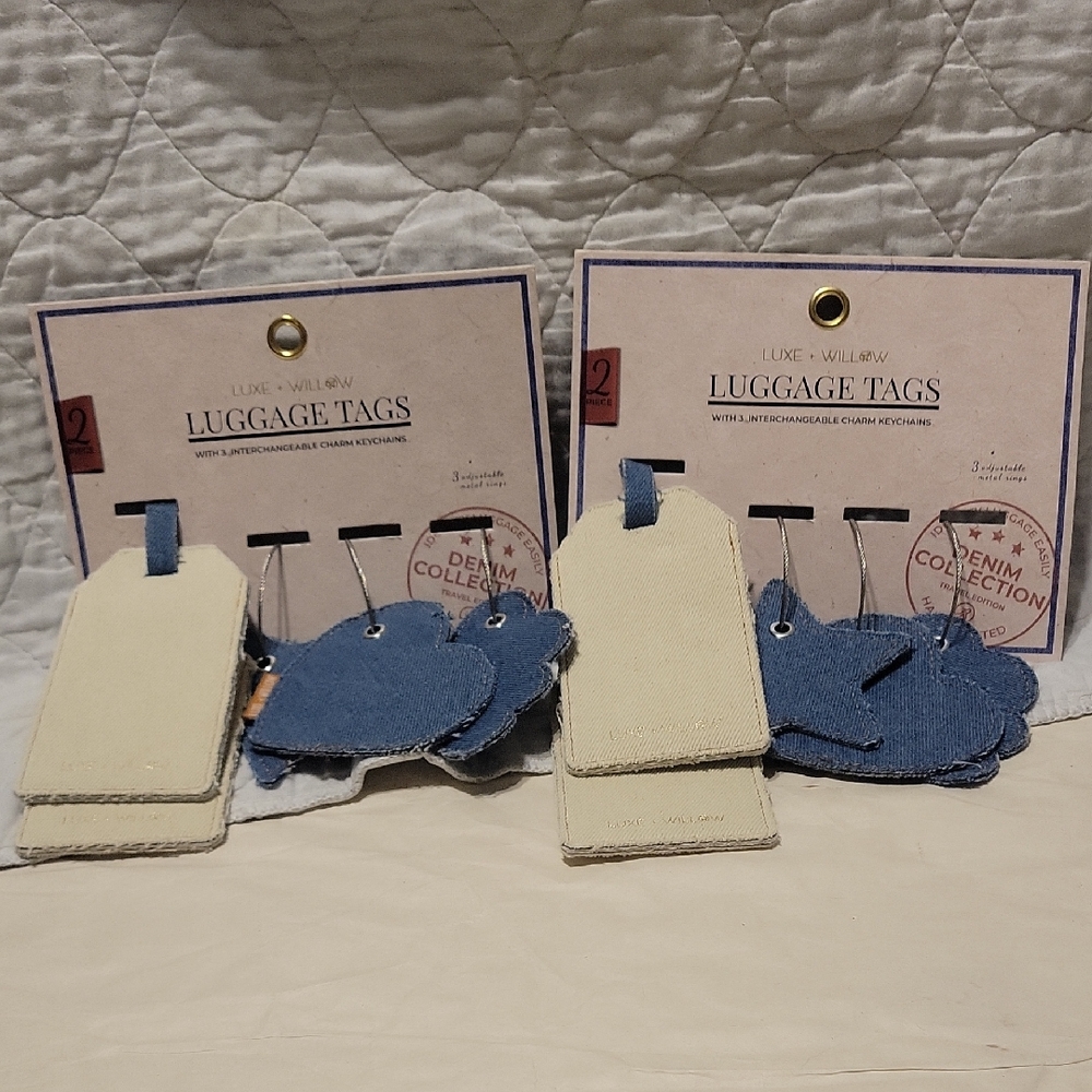 NIP Luxe + Willow Denim & Cream Luggage Tags. New in Package never opened. Set 2